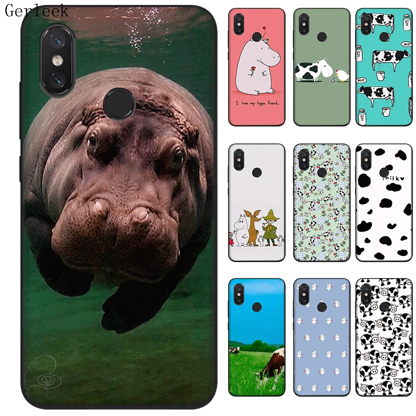 Черный силиконовый чехол из ТПУ для Xiaomi Redmi 4A 4X5 5A Plus 6A 6 Pro S2 Aninal Hippo чехлы коровьей