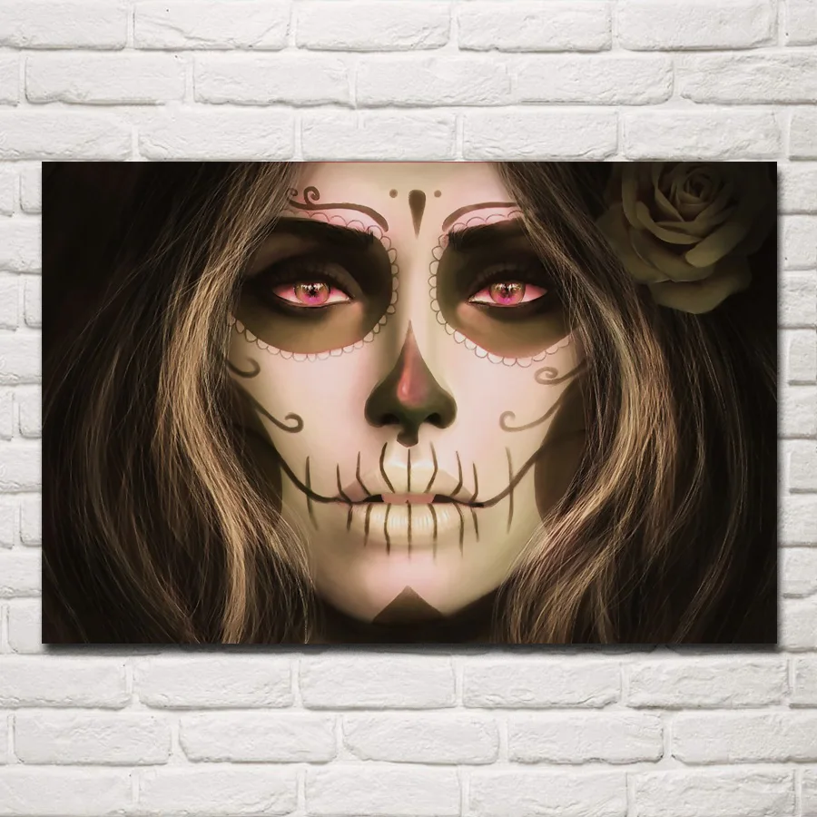 Sugar Skull Santa фильтр Muerte girl макияж fasion RW146 гостиная домашний декор для стен|frame poster|wood