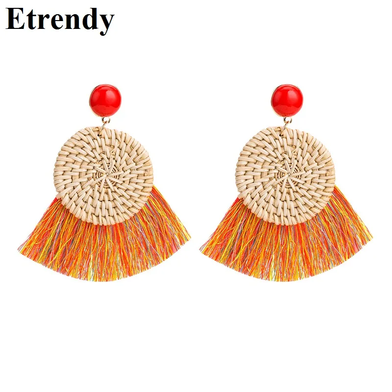 Bohemian Big Rattan Weaving Tassel Earrings Fringe Jewelry Long Drop Statement Earrings 2019 Hot Accessory Red Yellow Black 
Bohemian Big Rattan Weaving Tassel Earrings Fringe Jewelry Long Drop Statement Earrings 2019 Hot Accessory Red Yellow Black