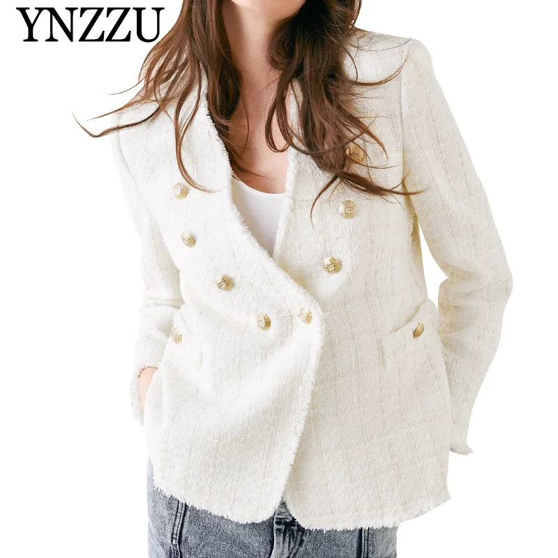 YNZZU 2019 Autumn White V neck tweed women jacket Double breasted long sleeve blazer Loose office lady solid women suit YO811
YNZZU 2019 Autumn White V neck tweed women jacket Double breasted long sleeve blazer Loose office lady solid women suit YO811