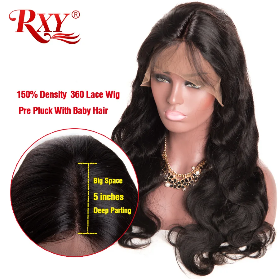 RXY 360 Lace Frontal Wig Pre Plucked With Baby Hair Brazilian Body Wave Lace Front Human Hair Wigs For Women Black Non-Remy Hair (2)
