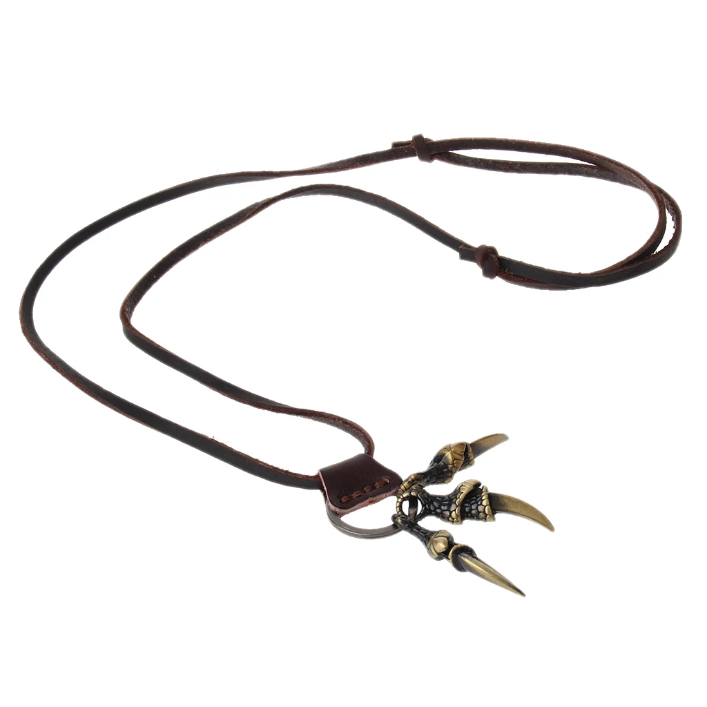 PU Leather Punk Gothic Eagle Claw Pendant Necklace for Women Mens Jewelry Halloween Cosplay