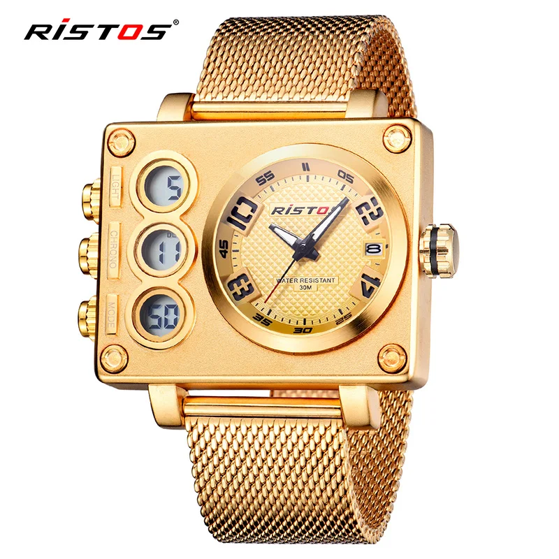 RISTOS Male Fashion Wristwatch Relojes Masculino Top Chronograph Multifunction Men Sports MeSh Steel Analog Watches Digital 9362
RISTOS Male Fashion Wristwatch Relojes Masculino Top Chronograph Multifunction Men Sports MeSh Steel Analog Watches Digital 9362