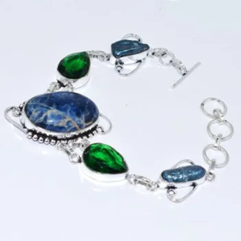 Sodalite & Green Quarts& Biwa Pearls Bracelet Silver Overlay over Copper, 21.5cm , B3388
Sodalite & Green Quarts& Biwa Pearls Bracelet Silver Overlay over Copper, 21.5cm , B3388