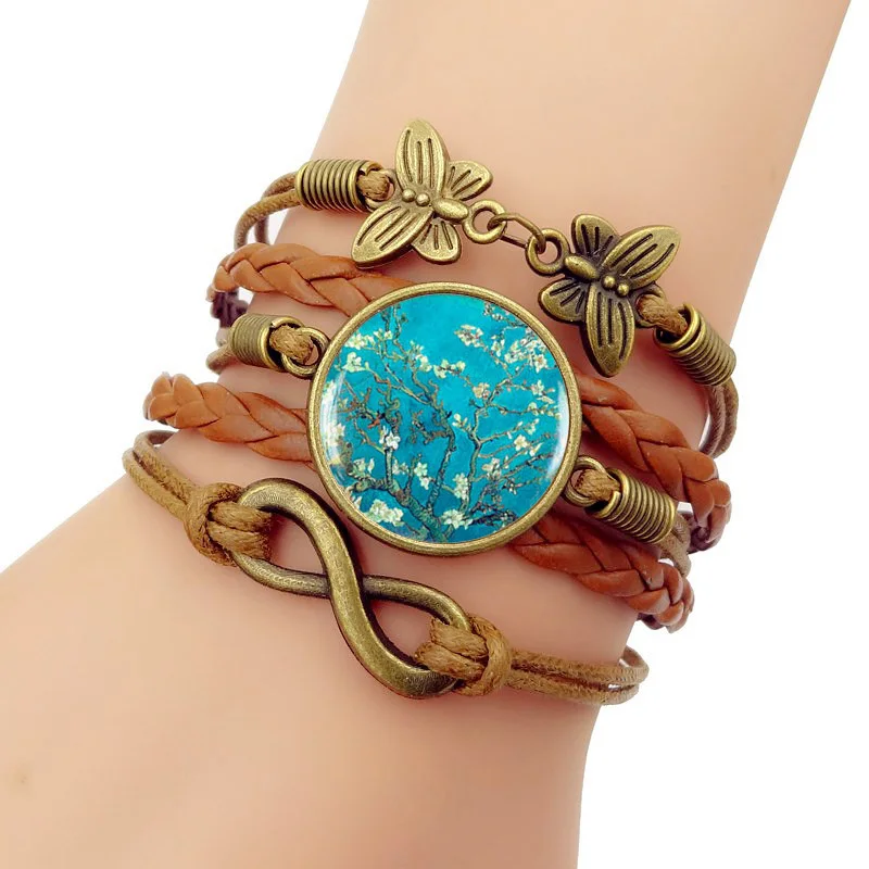 Multilayer Handmade Leathers Braided Bracelet Van Gogh Necklace Blossoming Almond Tree Female Fashion Accessories gift
Multilayer Handmade Leathers Braided Bracelet Van Gogh Necklace Blossoming Almond Tree Female Fashion Accessories gift