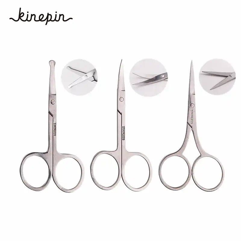 3pcs Lot Stainless Steel Round Tip Eyebrow Eyelash Scissor Tilted