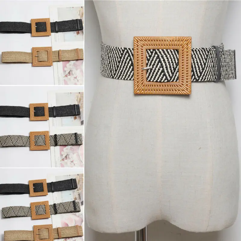Fashion Square Wooden Buckle Belts For Women Straw Elastic Casual Female Waist Belt Wide Brim Braided Woven Waistband Femme New
Fashion Square Wooden Buckle Belts For Women Straw Elastic Casual Female Waist Belt Wide Brim Braided Woven Waistband Femme New