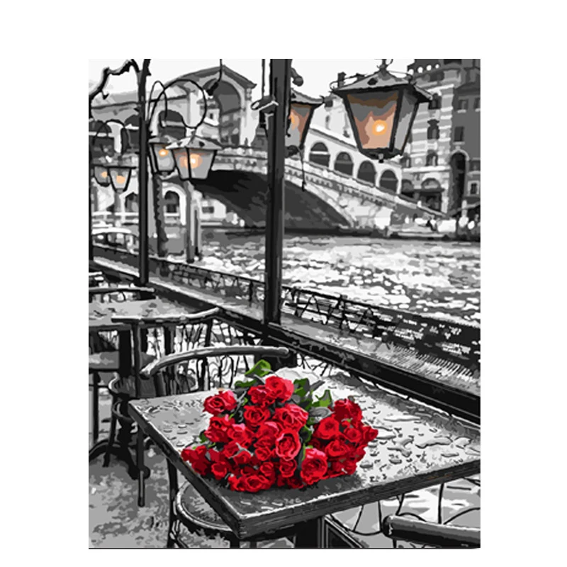 

cioioil-W140 Red rose on the table DIY Painting By Numbers Acrylic Paint By Numbers HandPainted Oil Painting 40x50cm 50x65cm 60x