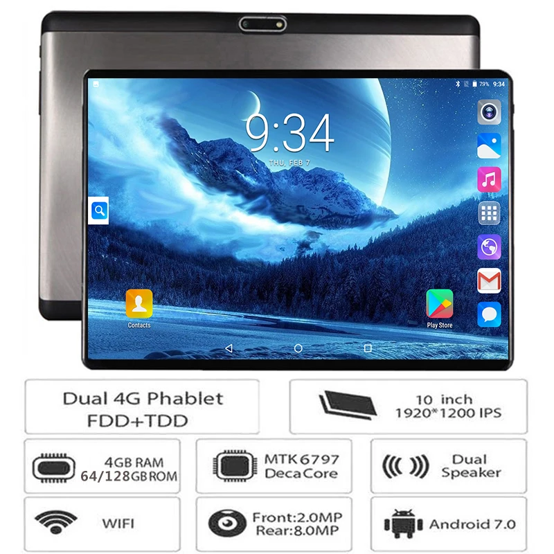 New 10 inch Original Design 4G Phone Call Android 7.0 Deca Core 4G+128G Android Tablet pc WiFi Bluetooth GPS IPS Tablets 10.1
New 10 inch Original Design 4G Phone Call Android 7.0 Deca Core 4G+128G Android Tablet pc WiFi Bluetooth GPS IPS Tablets 10.1