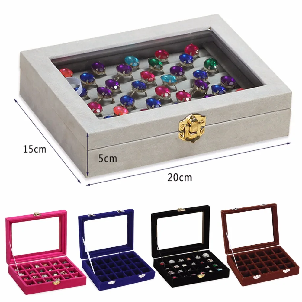 hot sale 24 slots velvet women desk jewelry storage box portable