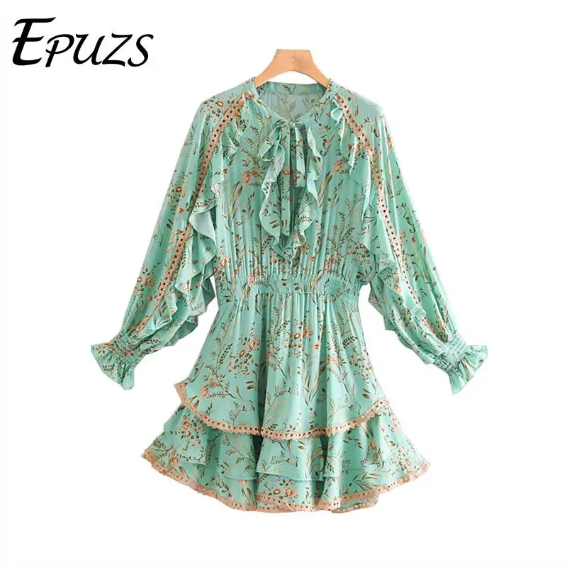 Vintage boho ruffle floral dress women Summer dress long sleeve cotton beach dresses lady Pleated short vestidos 2019
Vintage boho ruffle floral dress women Summer dress long sleeve cotton beach dresses lady Pleated short vestidos 2019