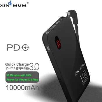 

XIN-MUM 10000mAh PD QC3.0 Quick Charge Power Bank Protable Charger Ultra-thin Fast Charge Phone Battery for iPhone X 8 Plus PC