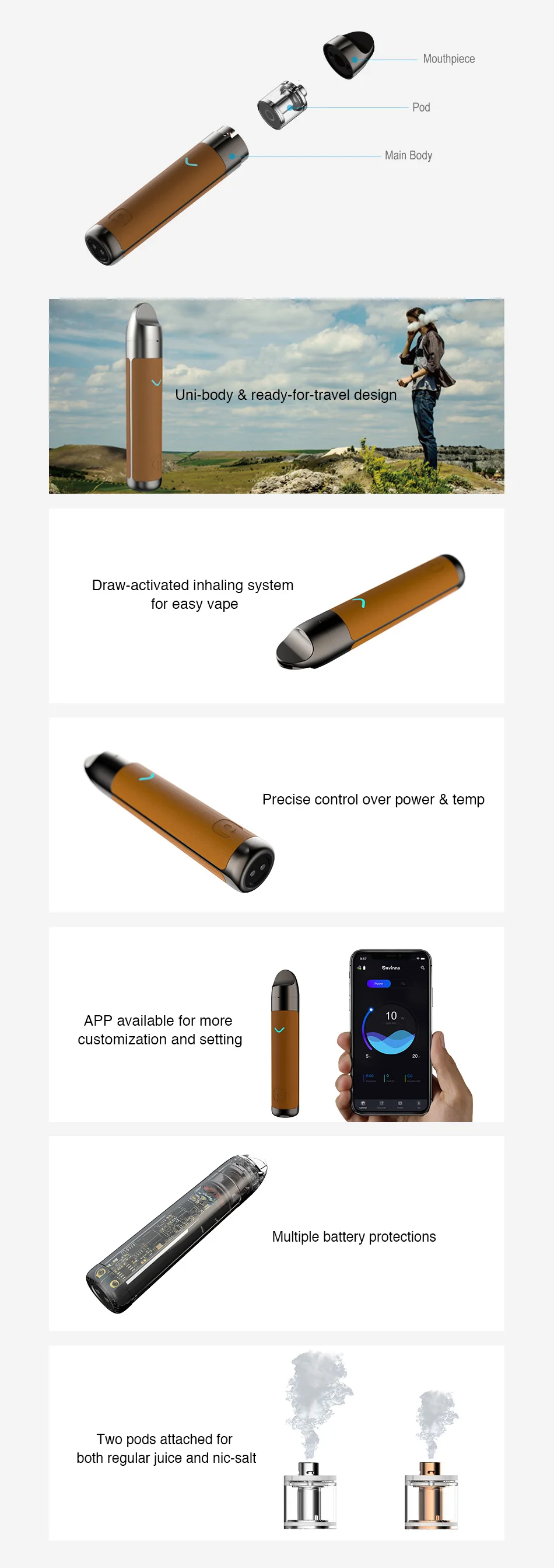 Original Pavinno Puro Pod Starter Kit 1450mAh Built-in Battery with Draw-activated Inhaling System & 2ml Capacity Vape pen kit