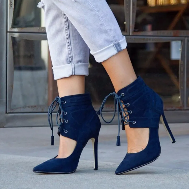 Navy Lace up High Thin Heels Shoes Cut out Summer Booties Stiletto Heel Women Ankle Boot Sexy Pumps Ladies Short Boots 35-43
Navy Lace up High Thin Heels Shoes Cut out Summer Booties Stiletto Heel Women Ankle Boot Sexy Pumps Ladies Short Boots 35-43