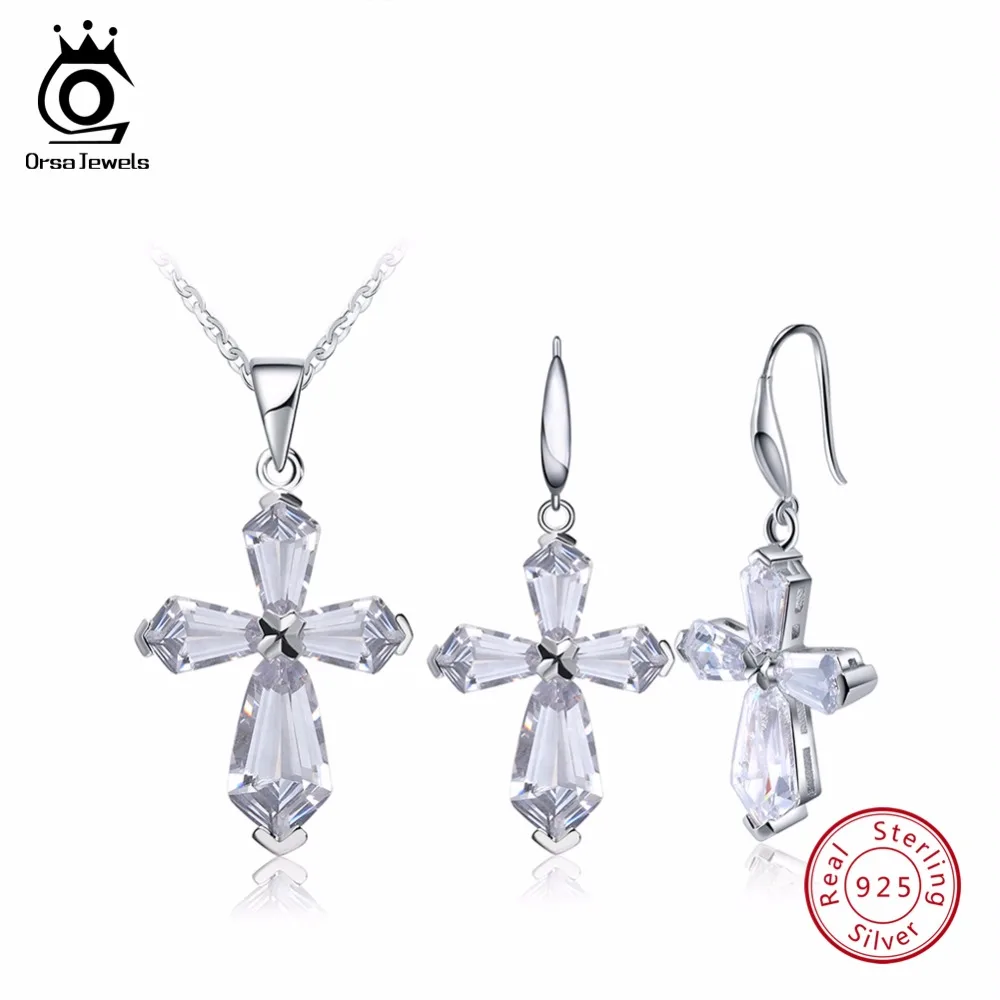 ORSA JEWELS Real Pure 925 Sterling Silver Sets For Women Trendy Cross Shape AAA Cubic Zircon Necklace&Earrings Jewelry Set SS13
ORSA JEWELS Real Pure 925 Sterling Silver Sets For Women Trendy Cross Shape AAA Cubic Zircon Necklace&Earrings Jewelry Set SS13