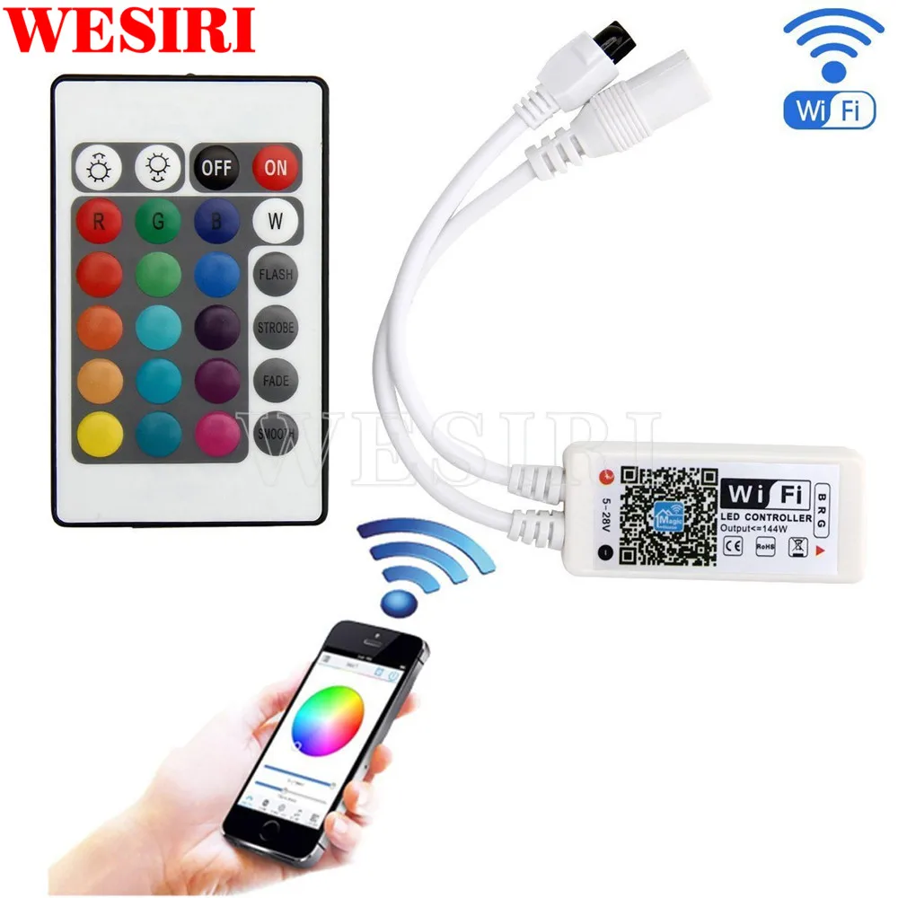 DC 5V 12V 24V Мини WiFi LED RGB/RGBW контроллер iOS Android APP 24Key ИК пульт дистанционного управления