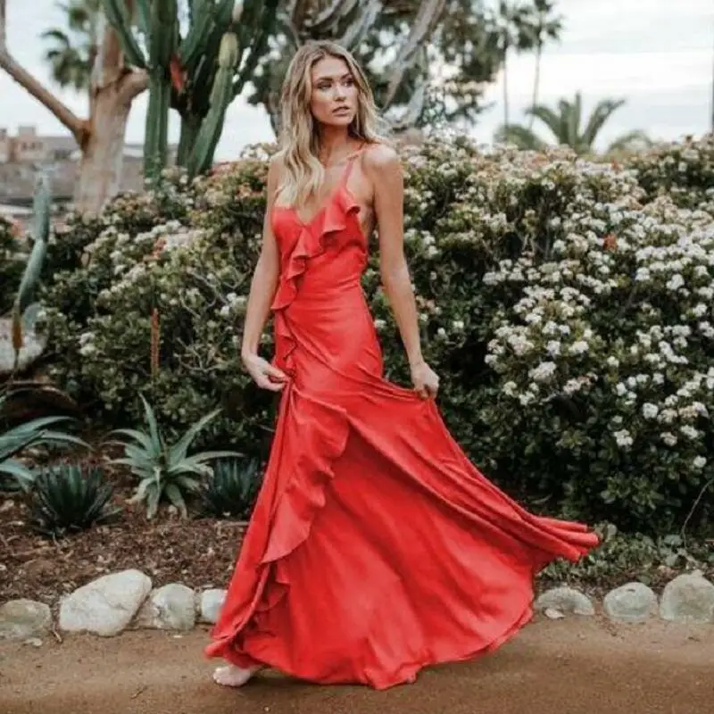 Sexy Spaghetti Strap Bohemian Maxi Dresses for Women Backless Ruffles Summer Beach Dresses Red Evening Party Vestidos Big Size
Sexy Spaghetti Strap Bohemian Maxi Dresses for Women Backless Ruffles Summer Beach Dresses Red Evening Party Vestidos Big Size