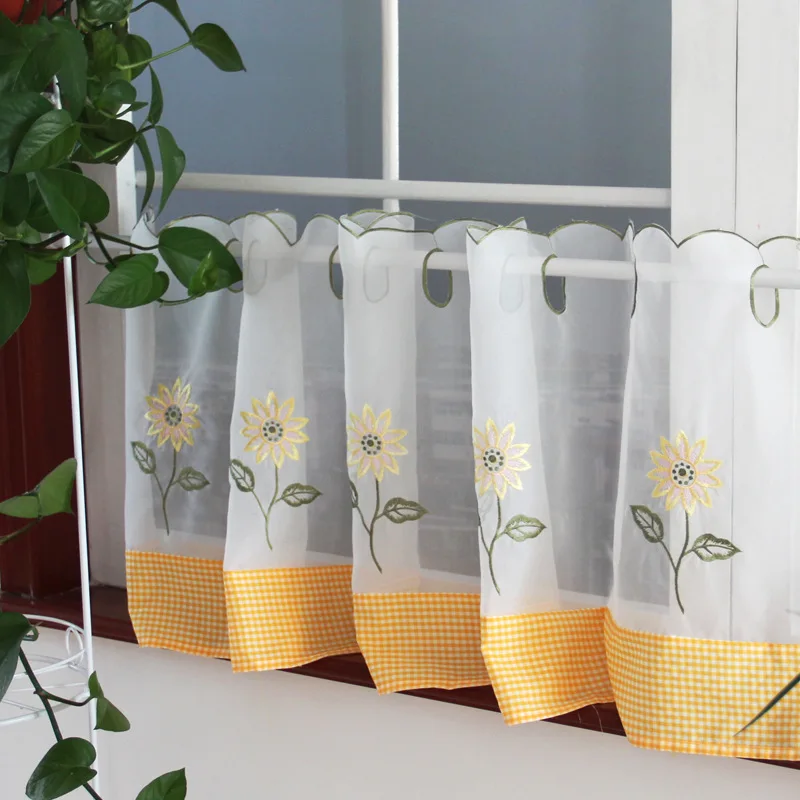 Image Pastoral Style Half curtain Embroidered Window Valance Coffee Curtain Customize Light Shading Curtain for Kitchen Cabinet Door