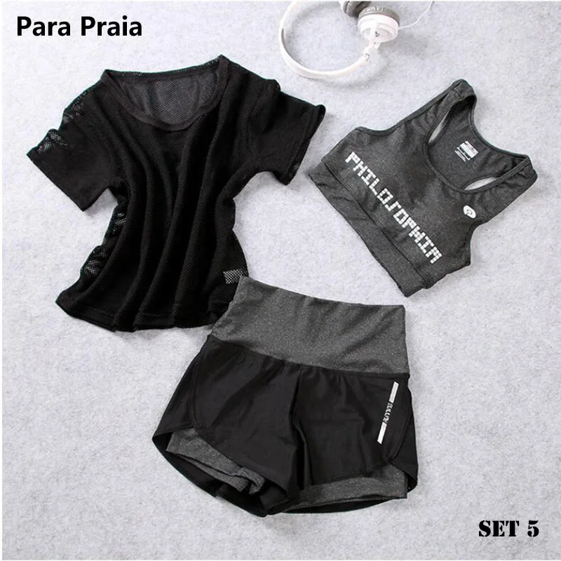 High Waist Three Piece Yoga Set Sportswear for Women Sports Bra Fitness Clothing Women Sports Shorts Gym Workout Crop Top Women High Waist Three Piece Yoga Set Sportswear for Women Sports Bra Fitness Clothing Women Sports Shorts Gym Workout Crop Top Women