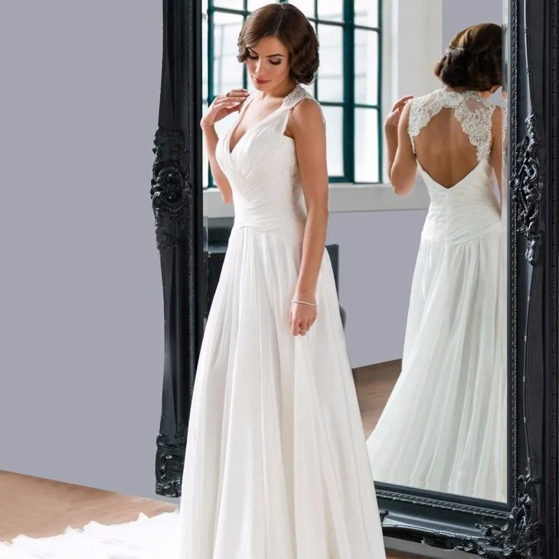 Сексуальная Спинки Шифон Beach Свадебные Платья Кружева V Шеи Noiva Casamento 2016 | Свадьбы и