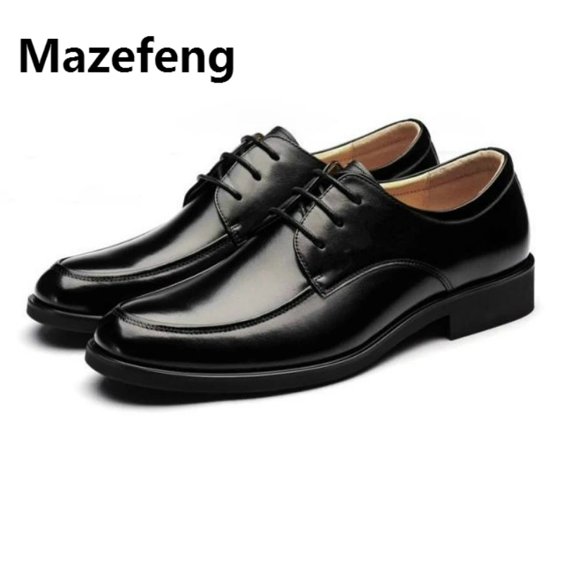 

Mazefeng 2018 New Male Leather Shoes Breathable Round Toe Men Dress Shoes Lace-up Solid Business Leather Shoes Wear-resisting