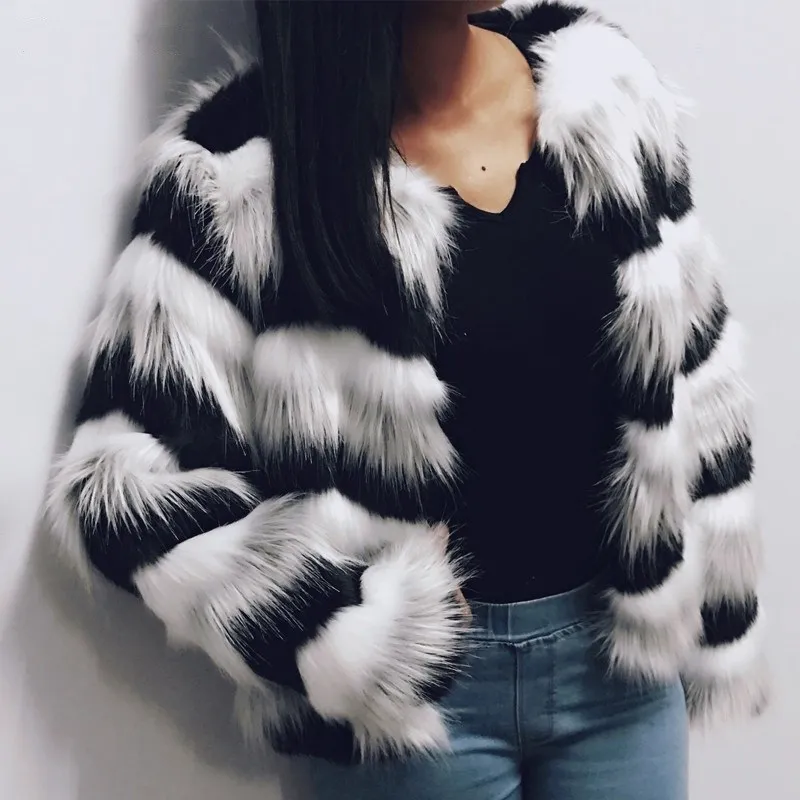 New Elegant Fluffy Contrast Color Faux Fur Coat Women Warm Long Sleeve Female Winter Outerwear Coat Jacket High Quality
New Elegant Fluffy Contrast Color Faux Fur Coat Women Warm Long Sleeve Female Winter Outerwear Coat Jacket High Quality
