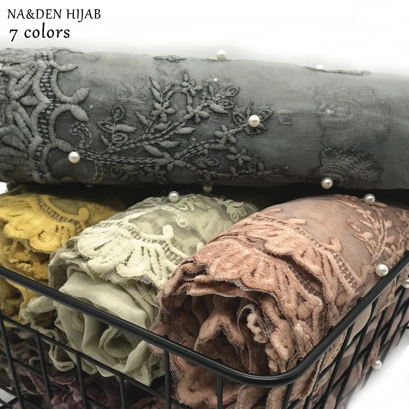NEW lace hijab scarf pearl design flower embroidery fashion women scarves shawls luxury wrap soft islamic hijabs 10pcs/lot
NEW lace hijab scarf pearl design flower embroidery fashion women scarves shawls luxury wrap soft islamic hijabs 10pcs/lot