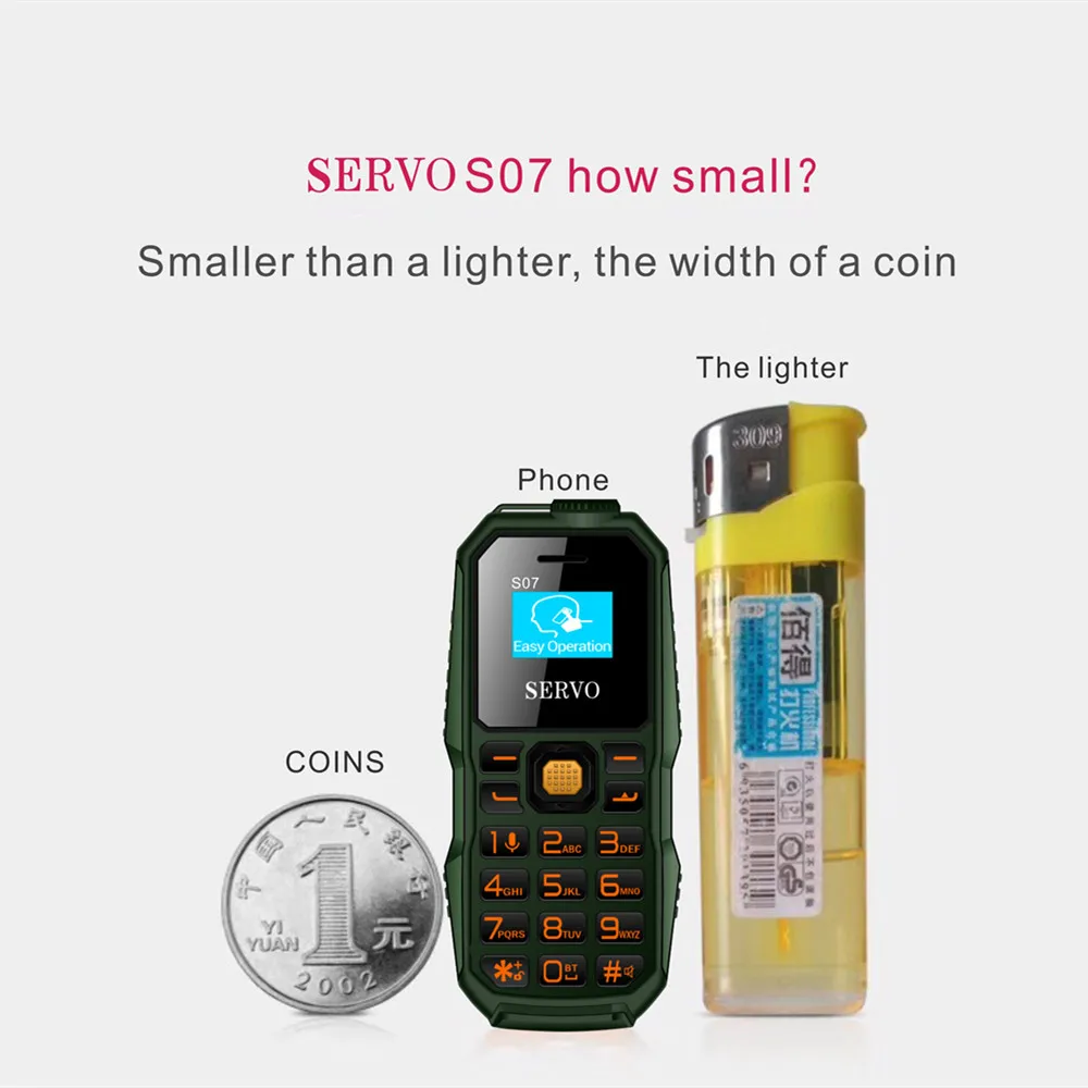 SERVO S07 Bluetooth дозвон мини мобильный телефон 0 66 &quotмаленький экран GSM низкое
