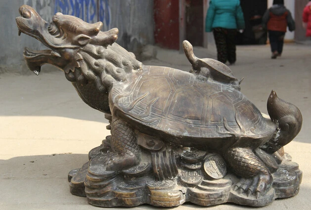 

wholesale factory 38" Larger Chinese Bronze Wealth mother and son Dragon tortoise Turtle Statue