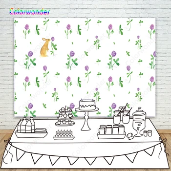 Cartoon Birthday Party Backdrops for Kids Photography Baby Yellow Rabbit Purple Flowers and Green Leaves Backdrops for Easter
Cartoon Birthday Party Backdrops for Kids Photography Baby Yellow Rabbit Purple Flowers and Green Leaves Backdrops for Easter