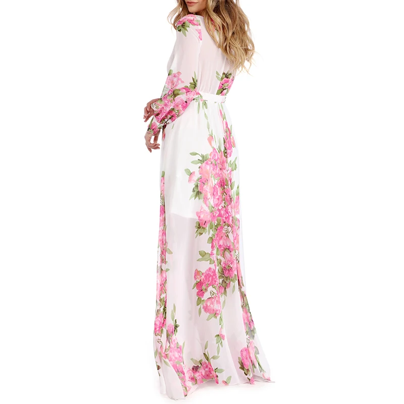Plus Size Maxi Long Women Spring Summer Boho Beach Dress Loose Female Floral Print Chiffon Long Sleeve Casual Party Vestidos