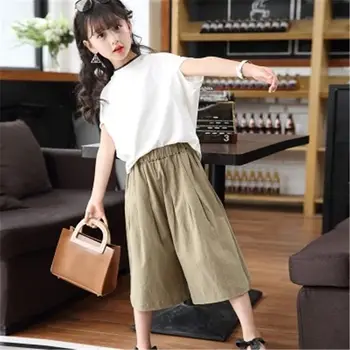 2019 Newly Summer Children Girls Fashion Solid Pleated Cotton Clothes Sets Big Girls Short Sleeve+Tops Wide Leg Pants Suits L2
2019 Newly Summer Children Girls Fashion Solid Pleated Cotton Clothes Sets Big Girls Short Sleeve+Tops Wide Leg Pants Suits L2