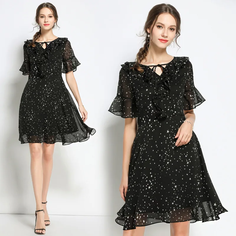 New2018 Summer Fashion Ladies Plus size chiffon dress star printed elegant one-piece dress V neck flare sleeve vestidos 4XL 5XL
New2018 Summer Fashion Ladies Plus size chiffon dress star printed elegant one-piece dress V neck flare sleeve vestidos 4XL 5XL