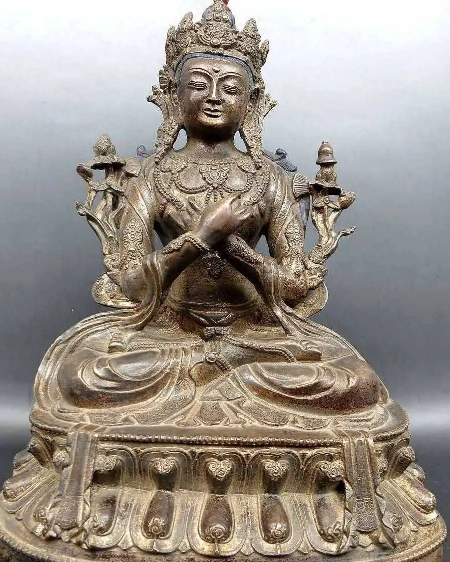 14" Old pure bronze gild buddhism China Tibet Maitreya buddha sculpture Statue
14" Old pure bronze gild buddhism China Tibet Maitreya buddha sculpture Statue