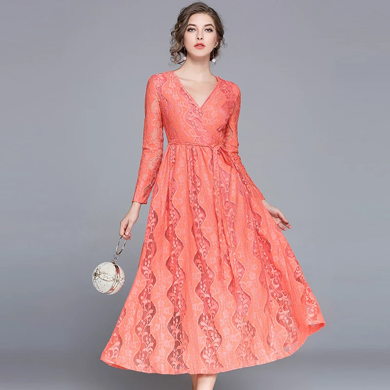 autumn women new Elegant lace Patchwork dress female v-neck Full Sleeve A-Line long dresses office lady party Dress Pink
autumn women new Elegant lace Patchwork dress female v-neck Full Sleeve A-Line long dresses office lady party Dress Pink
