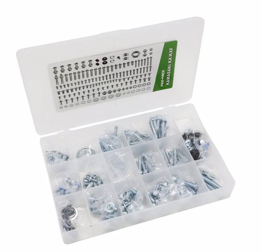 154PCS Hardware Factory Style Full Size Bolt Screw Pro Pack Kit for Kawasaki KX KX250F KX450F Motorcycle Dirt Bike
154PCS Hardware Factory Style Full Size Bolt Screw Pro Pack Kit for Kawasaki KX KX250F KX450F Motorcycle Dirt Bike