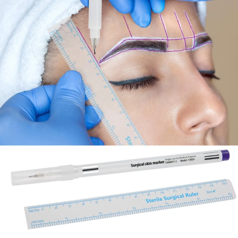 1Set Sterilized Tattoo Marker Pen Surgical Skin Microblading Positioning Tool with Measuring Ruler Permanent Makeup Accessories
1Set Sterilized Tattoo Marker Pen Surgical Skin Microblading Positioning Tool with Measuring Ruler Permanent Makeup Accessories