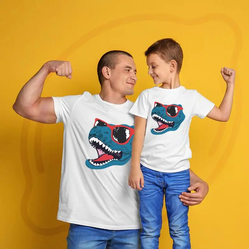 father and son matching dinosaur tee shirt