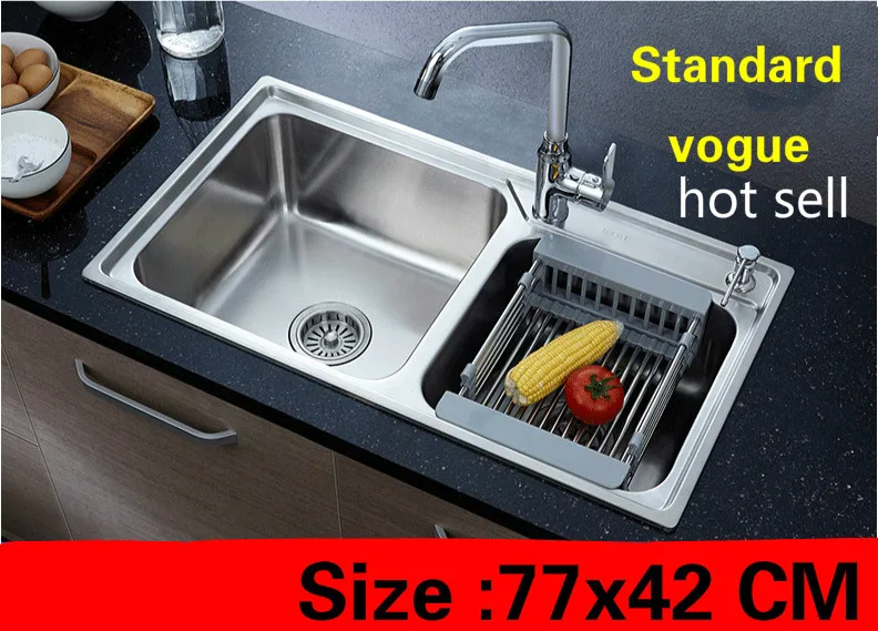 

Free shipping Apartment kitchen double groove sink standard do the dishes 304 stainless steel vogue hot sell 770x420 MM