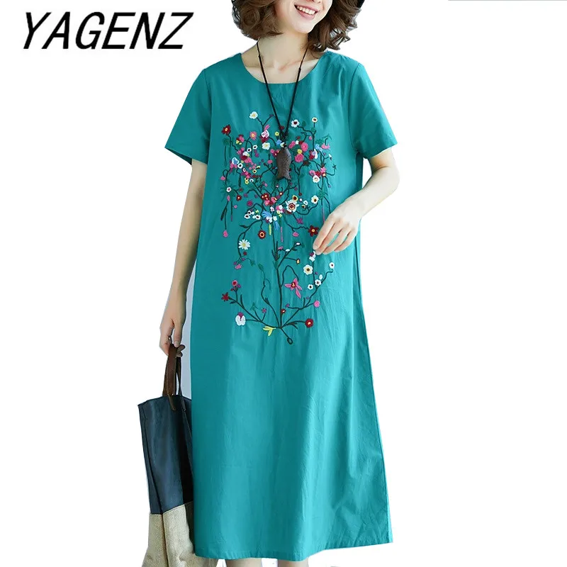 Summer New Women Ethnic style Embroidery Cotton linen Dress Vintage art Casual Loose Short-sleeve Cotton linen Dress With pocket
Summer New Women Ethnic style Embroidery Cotton linen Dress Vintage art Casual Loose Short-sleeve Cotton linen Dress With pocket
