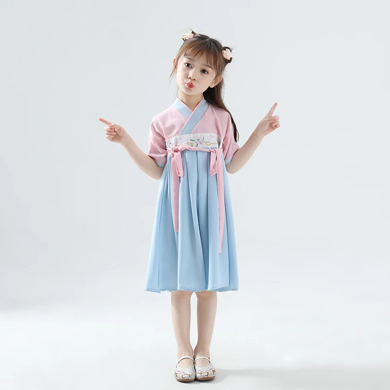 New Girls Hanfu Costumes Chinese Ancient And Traditional Clothes Kids Style Wear Little Girl Blue Fairy Tang Suit DQL472 | Тематическая