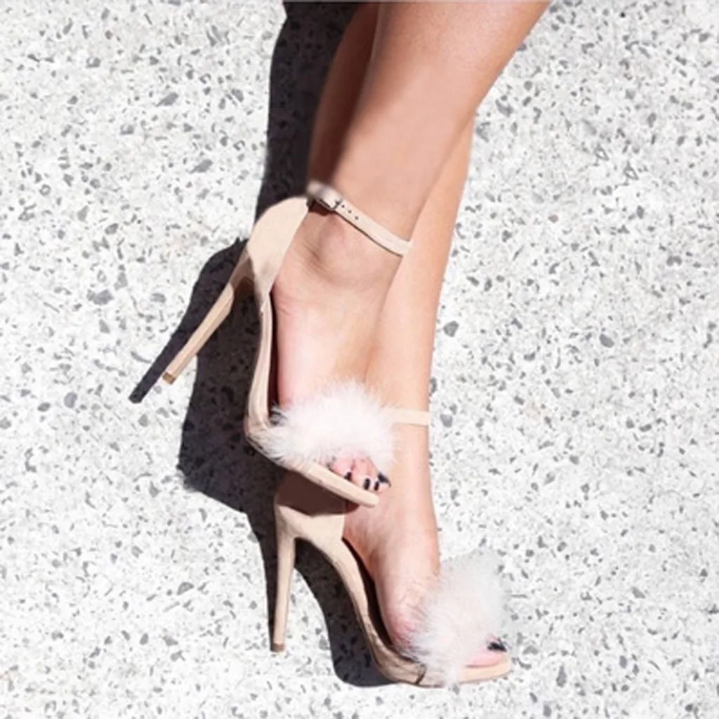 Summer Fur Ball One Word Belt High Heels Sandals Women's Ankle Strap Cover Heel Open Toe Stiletto Pump Heel Party Sexy Shoes
Summer Fur Ball One Word Belt High Heels Sandals Women's Ankle Strap Cover Heel Open Toe Stiletto Pump Heel Party Sexy Shoes