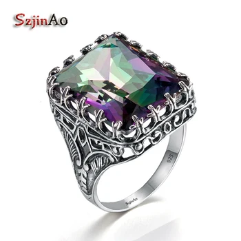 Szjinao Kpop Ring For Women Real 925 Sterling Silver Punk Ring Mystic Rainbow Topaz Gemstones Wide Large Vintage Silver Jewelry
Szjinao Kpop Ring For Women Real 925 Sterling Silver Punk Ring Mystic Rainbow Topaz Gemstones Wide Large Vintage Silver Jewelry