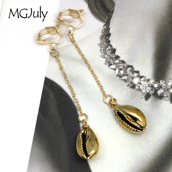 Gold Color Seashell Long Earrings No Hole Ear Clips Cowrie Shell Clip On Earring Without Piercing Simple Women Earring CE319
Gold Color Seashell Long Earrings No Hole Ear Clips Cowrie Shell Clip On Earring Without Piercing Simple Women Earring CE319