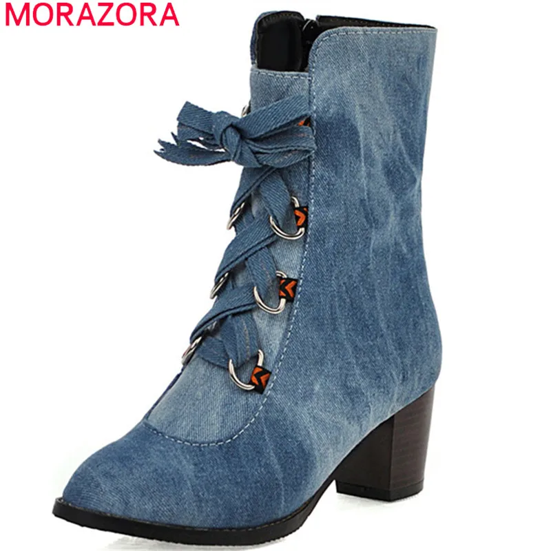 MORAZORA 2020 new arrival women ankle boots denim lace up zip autumn boots high heels fashion dress shoes ladies office shoes
MORAZORA 2020 new arrival women ankle boots denim lace up zip autumn boots high heels fashion dress shoes ladies office shoes
