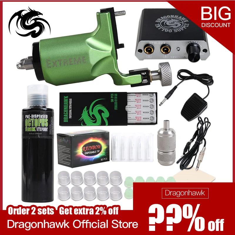 Complete Tattoo Rotary Machine Set Extreme Tattoo Guns Large Bottle Black Pigment Mini Power Supplies Tattoo Body Art
Complete Tattoo Rotary Machine Set Extreme Tattoo Guns Large Bottle Black Pigment Mini Power Supplies Tattoo Body Art