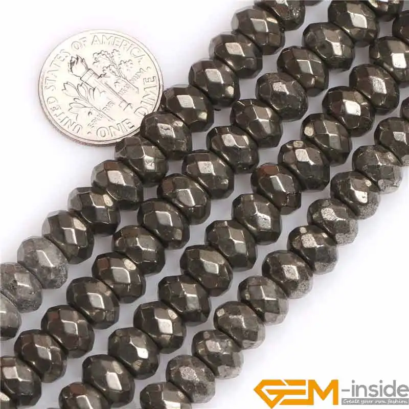 

5x8mm Faceted Rondelle Gray Natural Pyrite Stone Gem Stone Semi Precious Beads Loose Bead For Jewelry Making Wholesale