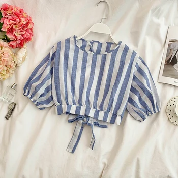 Women Retro Striped Short Sleeve Loose Slim High Waist Bow Tie Short Crop Tops Women Sexy Shirts Blouse G571
Women Retro Striped Short Sleeve Loose Slim High Waist Bow Tie Short Crop Tops Women Sexy Shirts Blouse G571