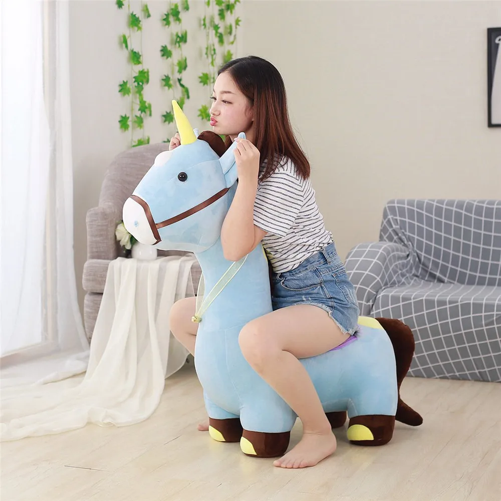girls riding stuffed animals