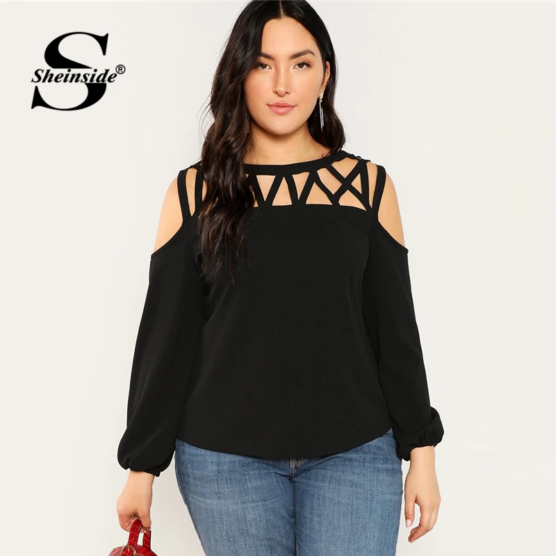 Sheinside Black Plus Size Women Blouse Elegant Cold Shoulder Lantern Sleeve Tops 2018 Autumn Office Ladies Long Sleeve Blouses
Sheinside Black Plus Size Women Blouse Elegant Cold Shoulder Lantern Sleeve Tops 2018 Autumn Office Ladies Long Sleeve Blouses